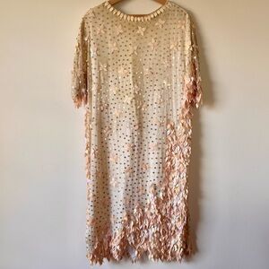 Vintage Swee Lo Pink Sequin Fairy Sleeve Leaf Design Whimsical Dress Size M